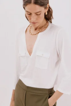 Camiseta cuello mao efecto lino