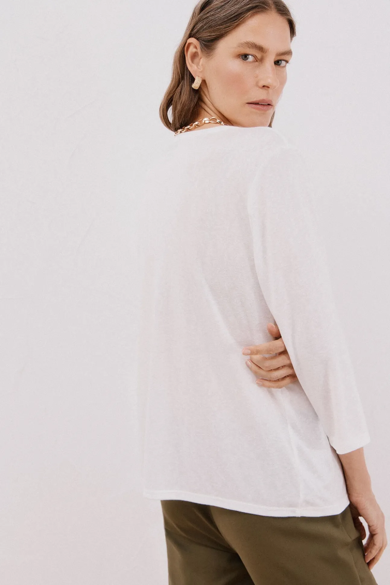 Camiseta cuello mao efecto lino