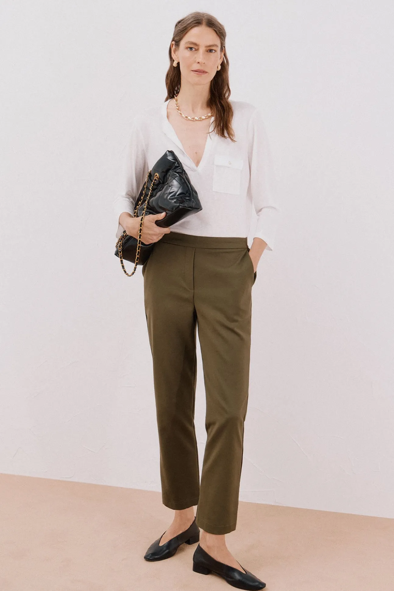 Camiseta cuello mao efecto lino