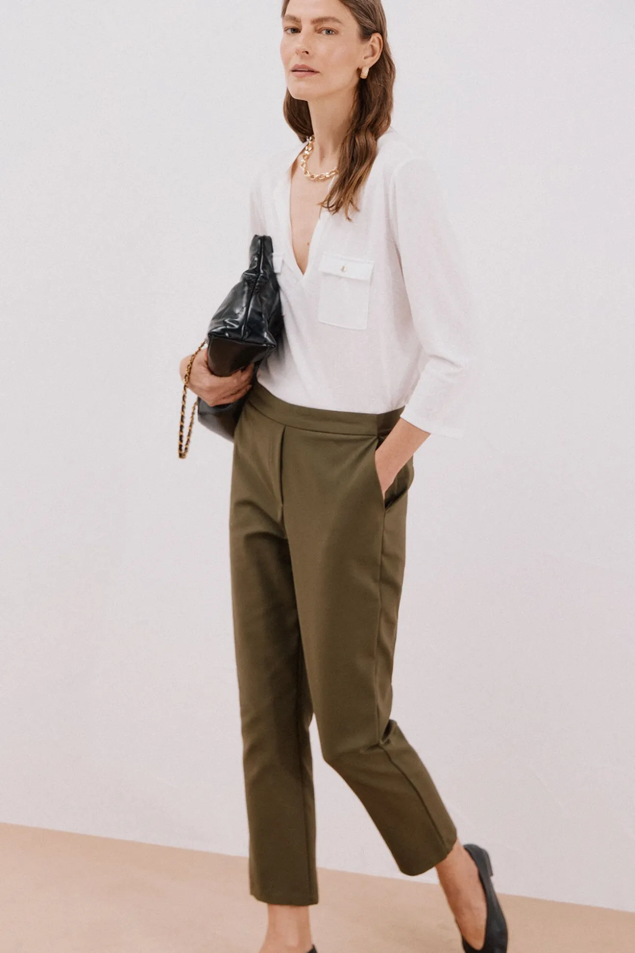 Camiseta cuello mao efecto lino