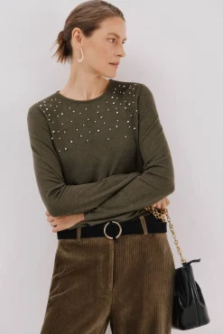 Camiseta detalle perlas y strass