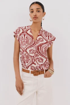 Camiseta estamapda escote pico fruncido