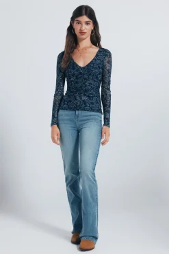 Camiseta gasa escote frunces estampada