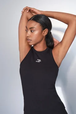 Camiseta halter algodón canalé negro