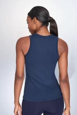 Camiseta halter algodón canalé azul