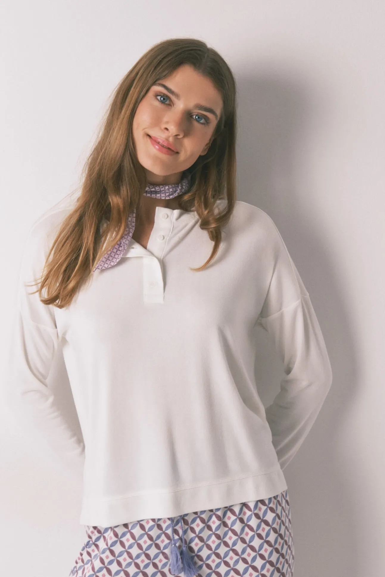 Camiseta holgada manga larga blanco