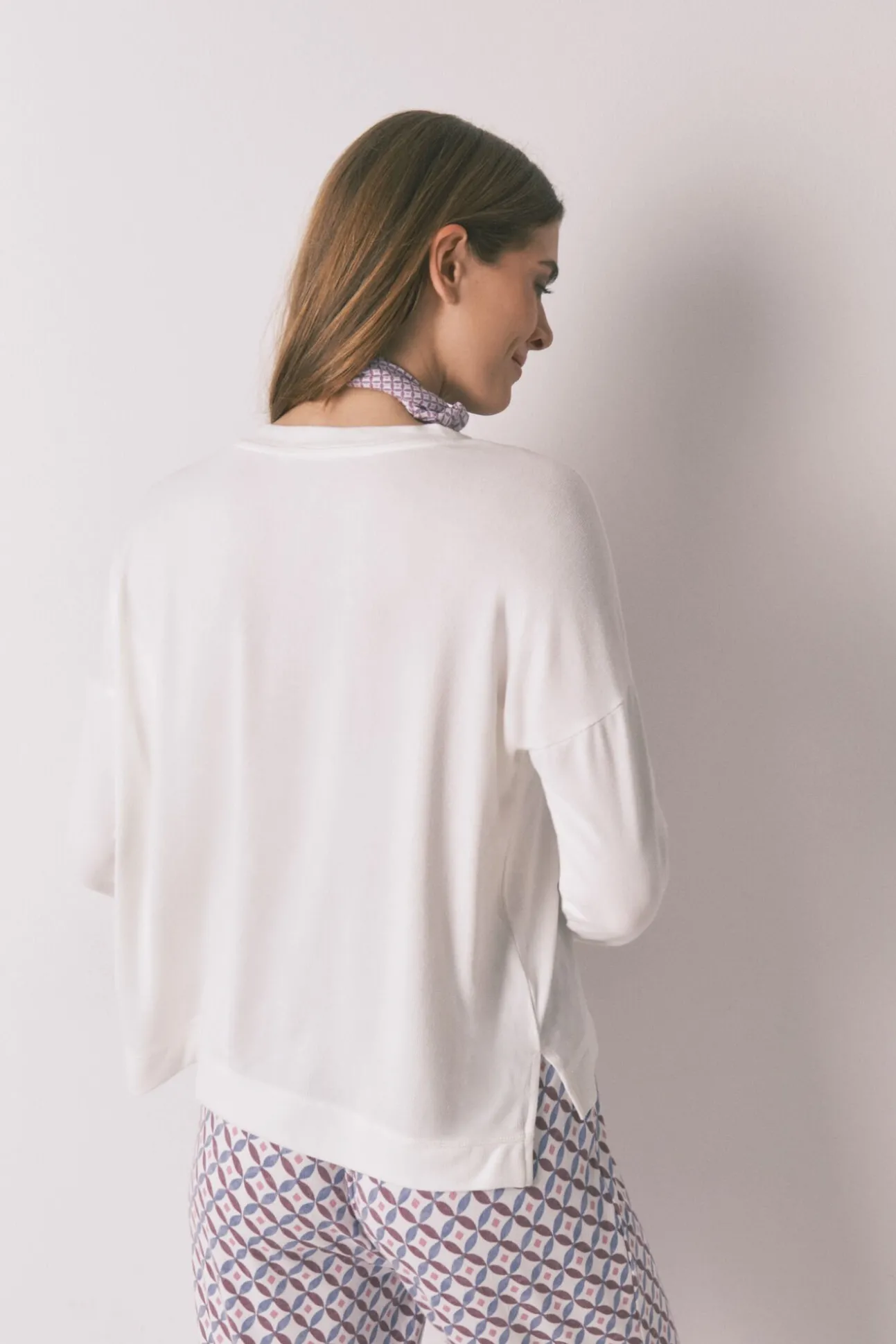 Camiseta holgada manga larga blanco