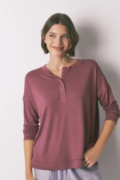 Camiseta holgada manga larga granate