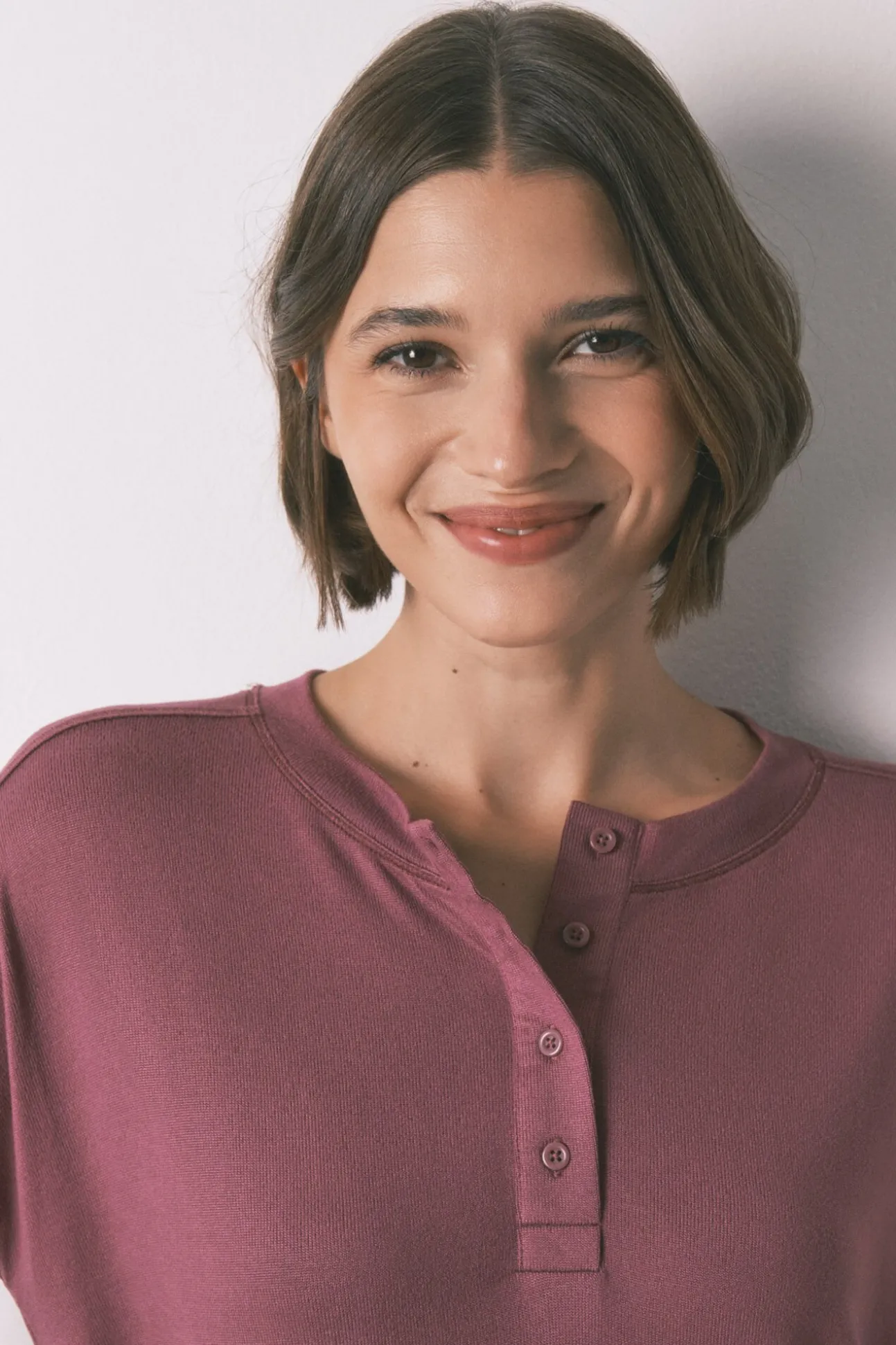 Camiseta holgada manga larga granate