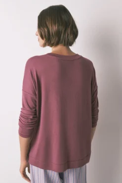 Camiseta holgada manga larga granate