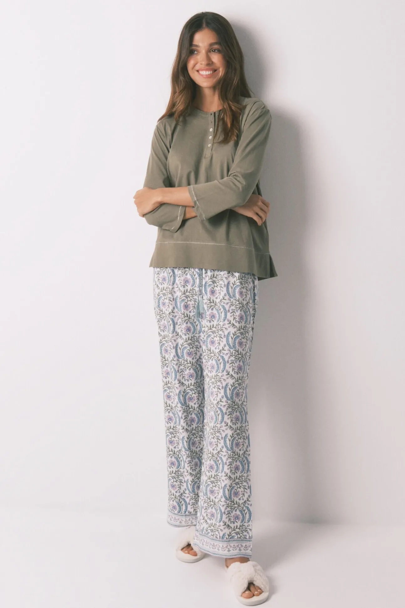 Camiseta manga ¾ 100% algodón kaki