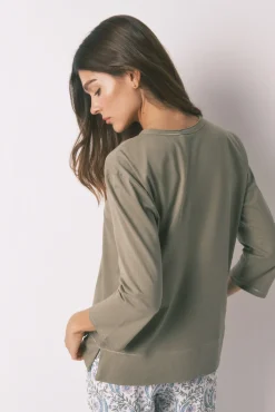 Camiseta manga ¾ 100% algodón kaki