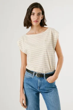 Camiseta manga corta de rayas con abertura trasera