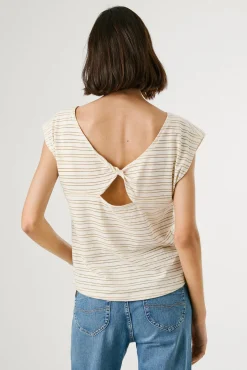 Camiseta manga corta de rayas con abertura trasera