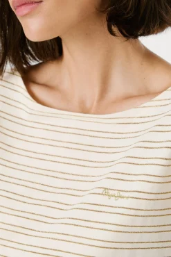 Camiseta manga corta de rayas con abertura trasera