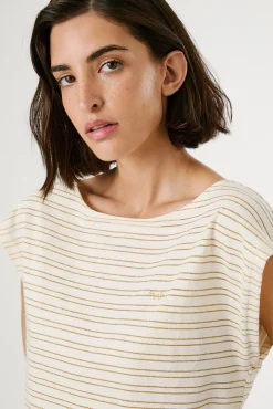 Camiseta manga corta de rayas con abertura trasera