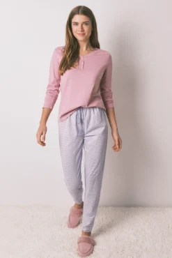 Camiseta manga larga algodón perchado rosa