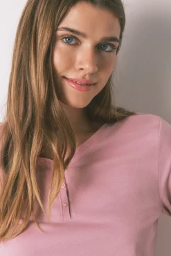 Camiseta manga larga algodón perchado rosa