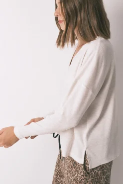 Camiseta manga larga waffle marfil