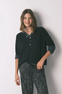 Camiseta manga larga waffle negro