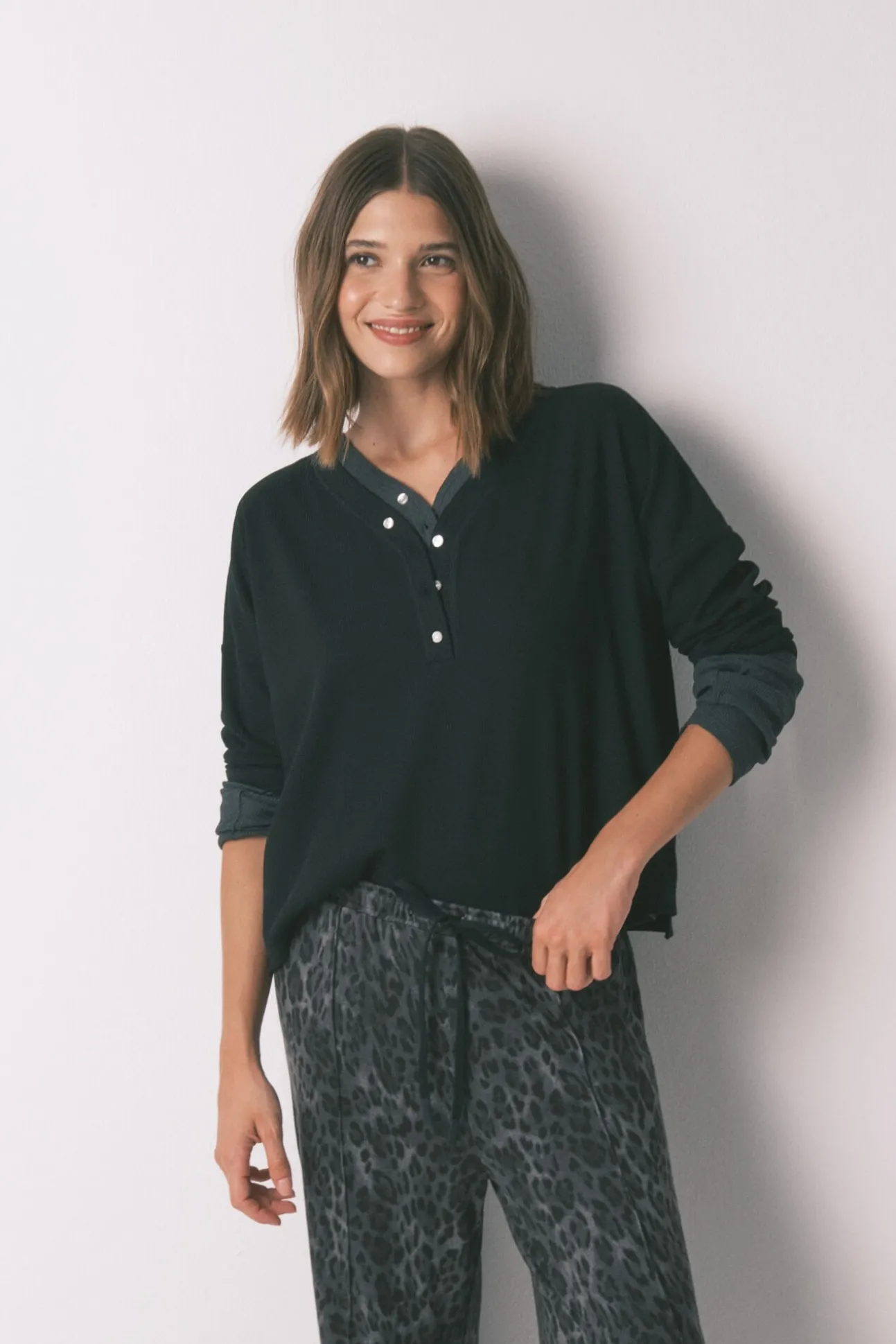 Camiseta manga larga waffle negro