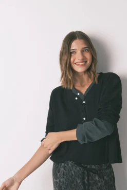 Camiseta manga larga waffle negro