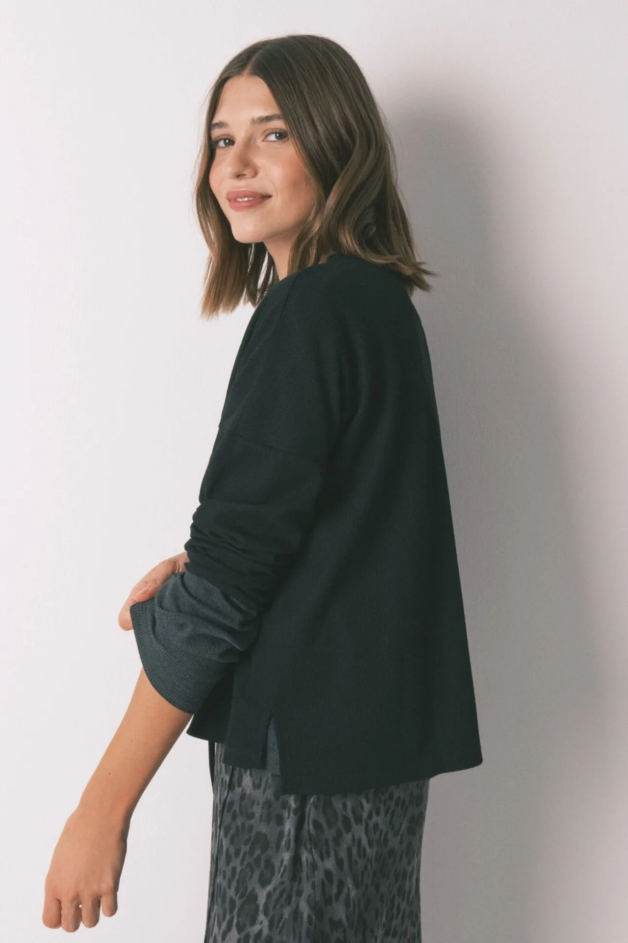 Camiseta manga larga waffle negro