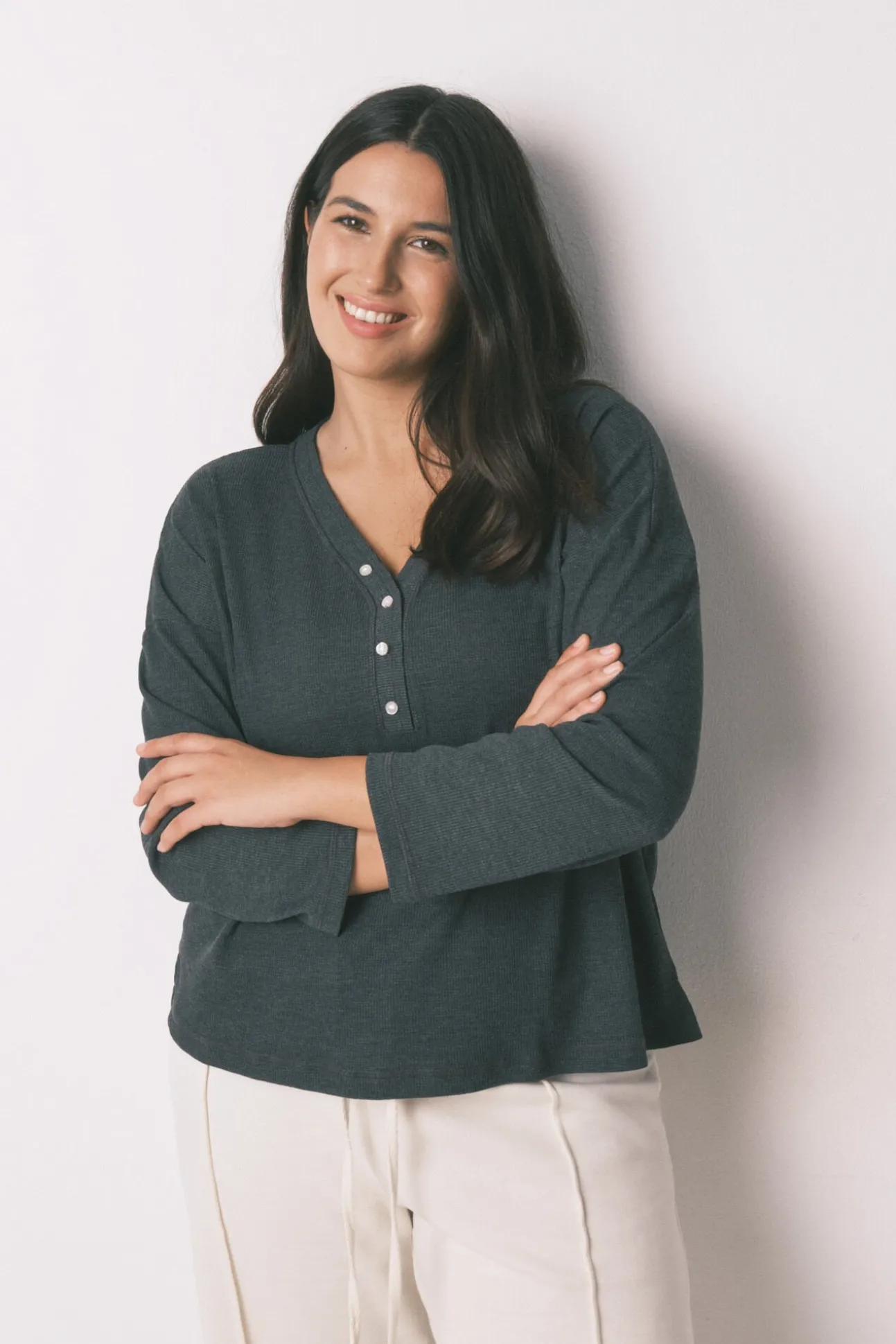 Camiseta manga larga waffle gris