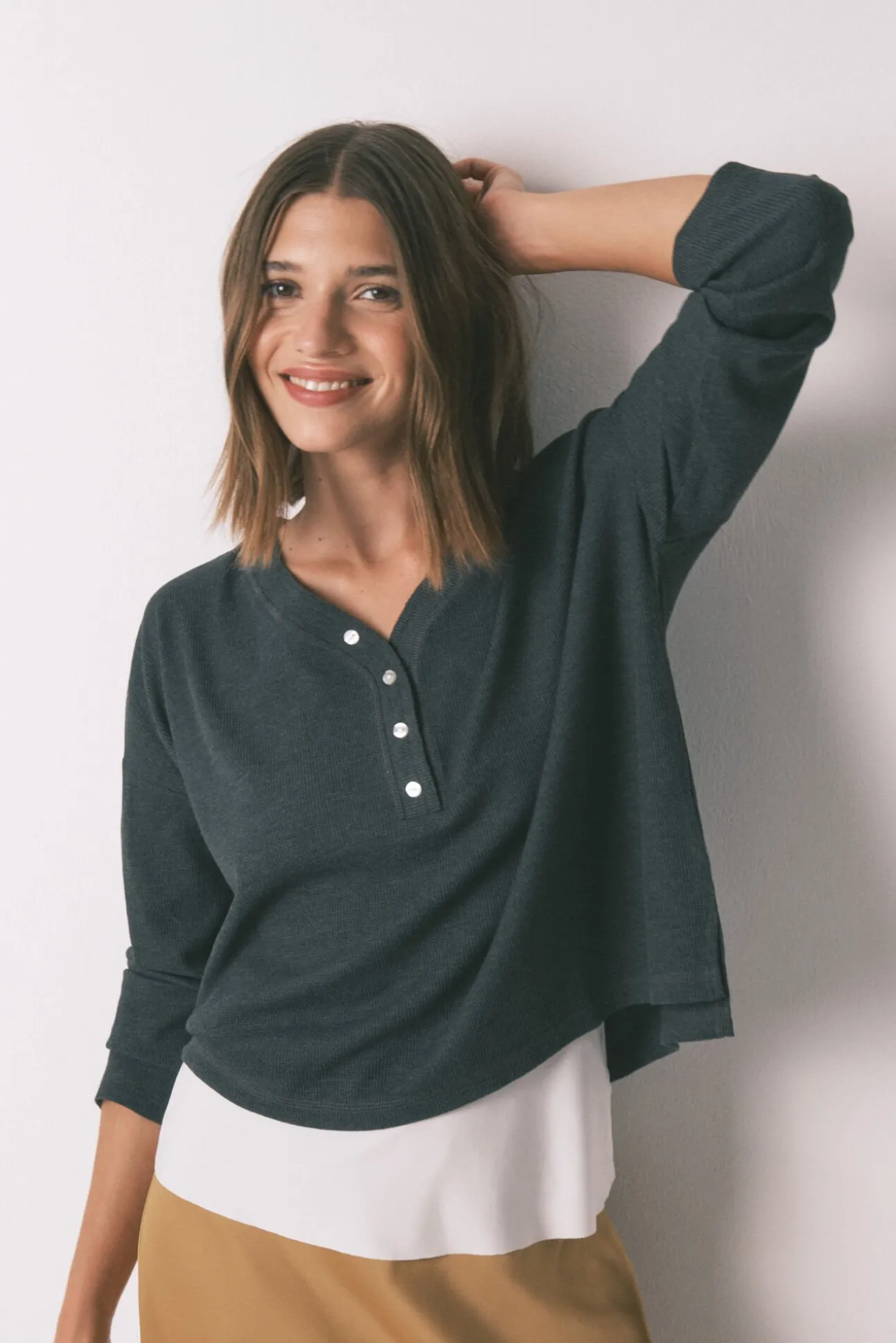 Camiseta manga larga waffle gris