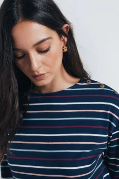 Camiseta rayas botones hombro