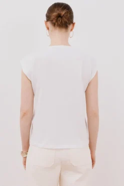 Camiseta sin mangas estampada y bordada