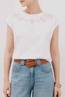 Camiseta sin mangas estampada y bordada