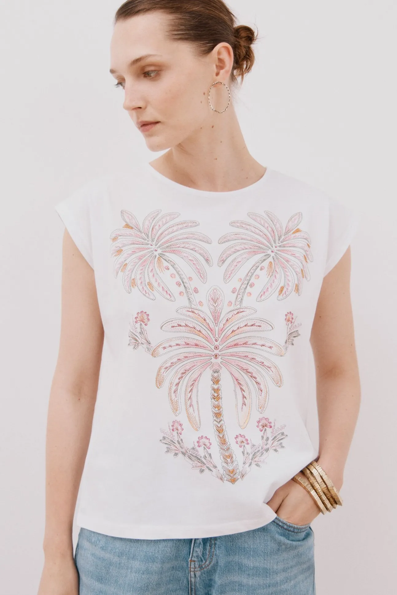 Camiseta sin mangas estampada