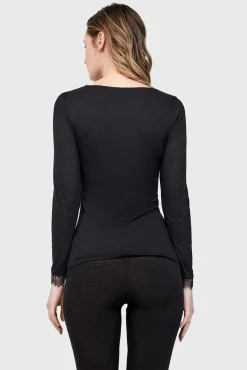 Camiseta termal cuello pico con encaje