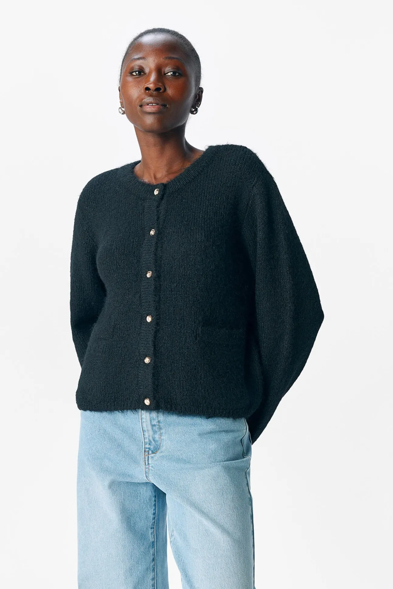 Cardigan lana cuello redondo