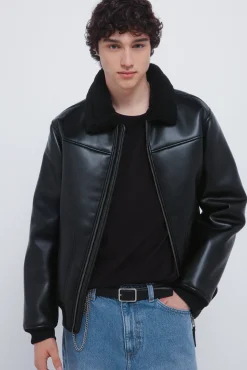 Cazadora aviador efecto piel doble faz