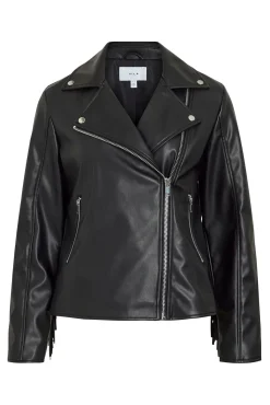 Cazadora biker de polipiel con flecos