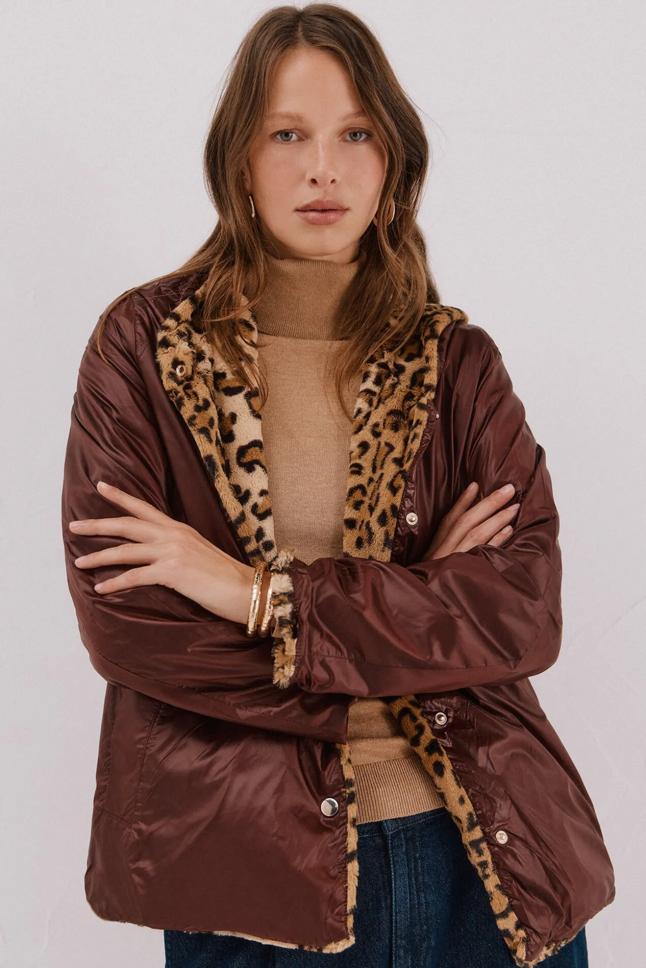 Cazadora corta reversible efecto pelo