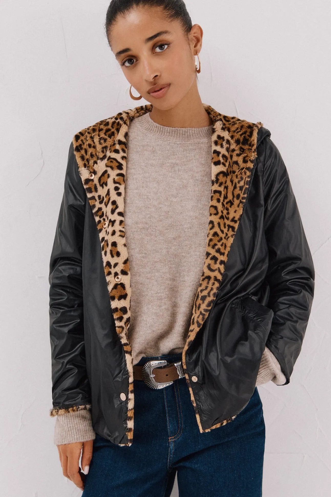 Cazadora corta reversible efecto pelo