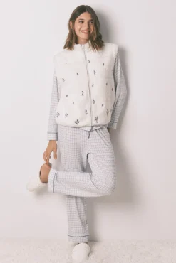 Chaleco corto borreguito blanco bordado