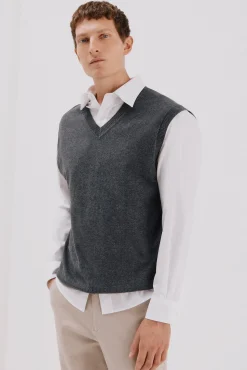 Chaleco punto algodón cashmere cuello pico