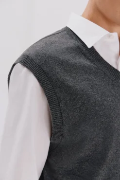 Chaleco punto algodón cashmere cuello pico