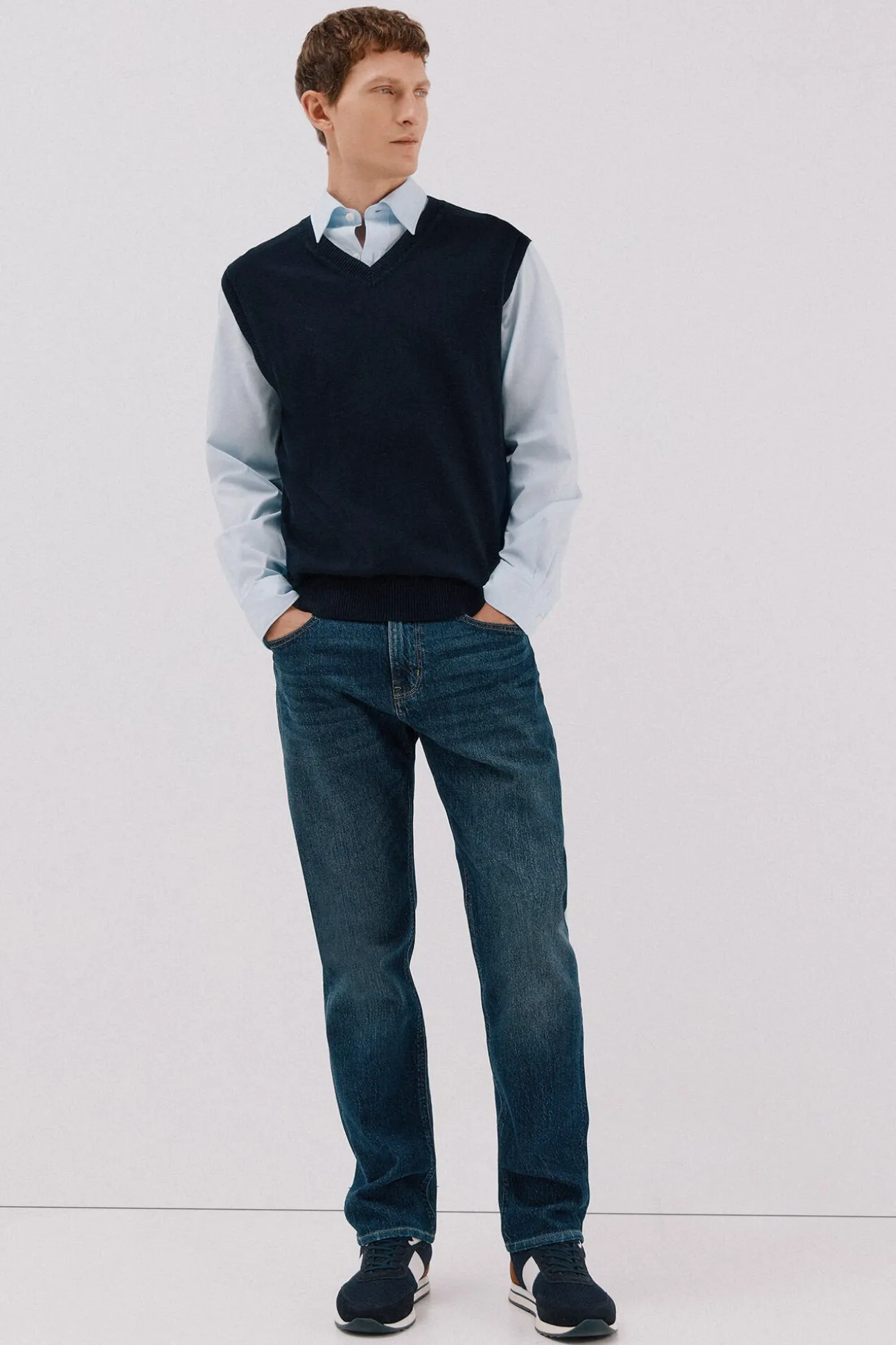 Chaleco punto algodón cashmere cuello pico