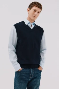 Chaleco punto algodón cashmere cuello pico