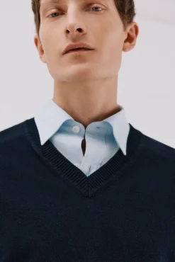 Chaleco punto algodón cashmere cuello pico