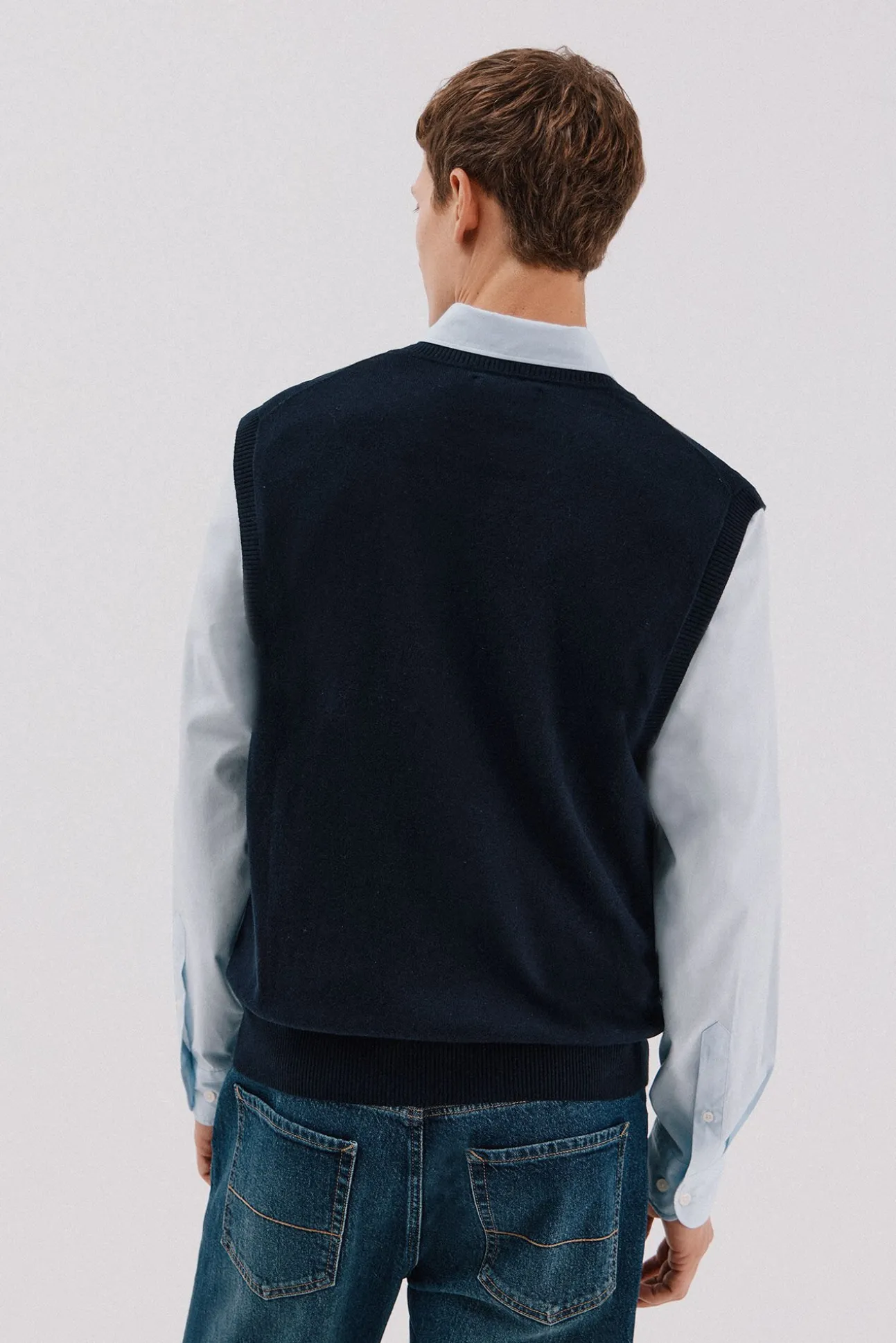 Chaleco punto algodón cashmere cuello pico