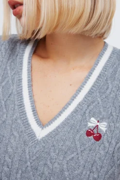 Chaleco punto bordado cereza