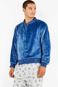 Chaqueta bomber azul de peluche hombre