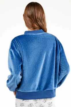 Chaqueta bomber azul de peluche mujer