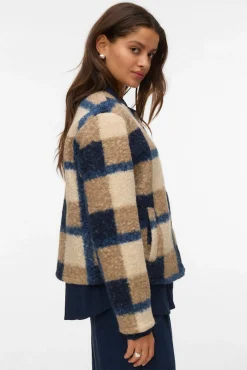 Chaqueta borrego estampado de cuadros